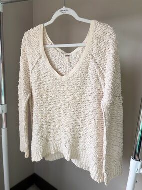 Free People V-Neck Chenille Sweater - Cream
